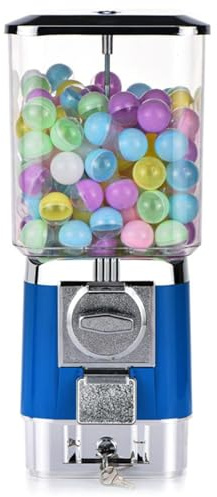 Máquina comercial de chicles con 200 bolas vacías y 100 fichas, máquina expendedora de dulces que funciona con monedas para tiendas de juegos, azul plateado con cajón de bloqueo