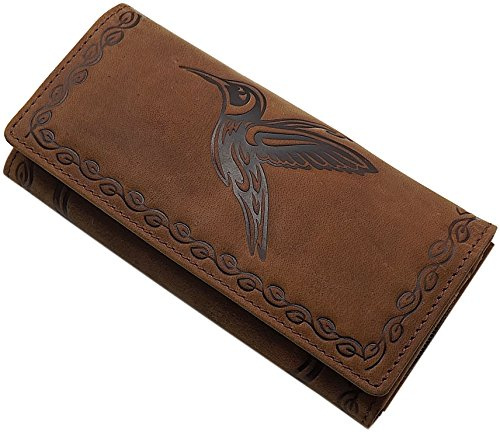Große Büffel-Vollleder Damen Geldbörse (Mit Colibri-Motiv / Cognac) | RFID & NFC Schutz, Geldbeutel, Portemonnaie, Geldtasche
