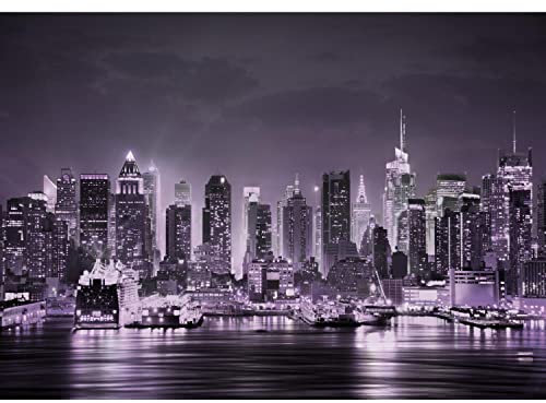 Runa Art Papel tapiz fotográfico Nueva York Noche Moderna Lana Sala Cuarto Salón - Made in Germany - Violeta 9177010b