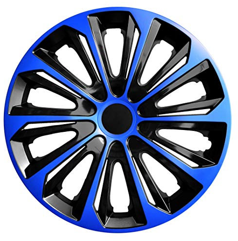 NRM – Strong Duo - Lot de 4 enjoliveurs de jantes universels, bicolore, noir et bleu, 16’’