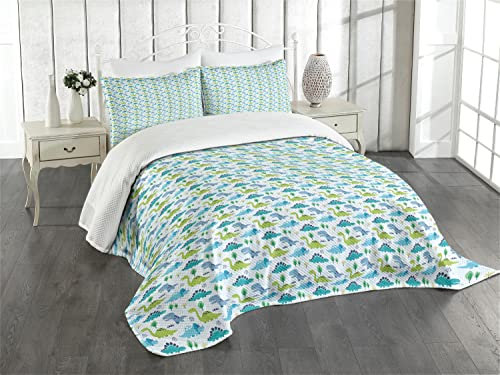 ABAKUHAUS Dinos överkastset, barn dagis pojkkarikatyr, set med örngott, tvättbar, för enkelsängar, 170 x 220 cm, teal-grön