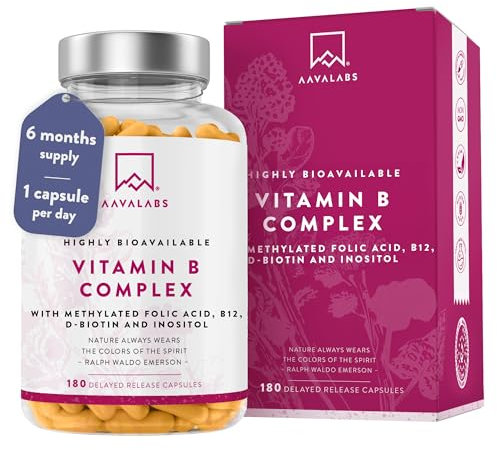 Vitamin B Complex High Strength - Includes Essential Multi B-Vitamins B12, Vitamin B6, Vitamin B1, Vitamin B5 Pantothenic Acid, Niacin, Biotin, Folate, Riboflavin, Inositol - (180 Capsule Supply)