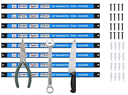 CooFel Magnetic Tool Holder 18 Inch 8 Pack Heavy Duty Magnet Tool Bar Strip Rack Wall Mount Blue