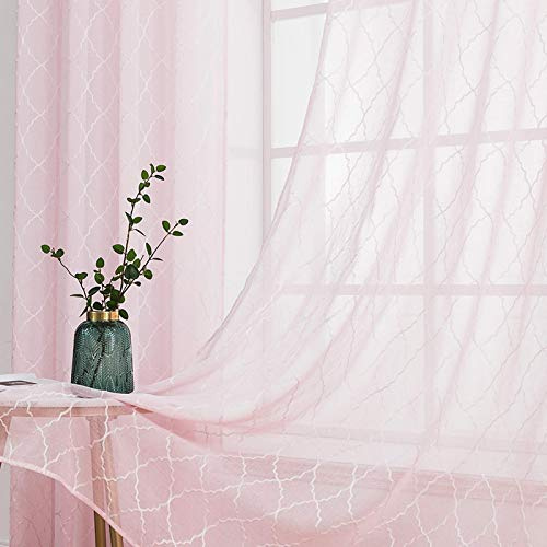 MIULEE Gardinen Voile Marokko Vorhang mit Ösen 2er Set Rosa 140x225cm