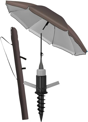 4smile Sonnenschirm Strand SunnyJoy 3-IN-1-SET, Fb. Taupe - Strand schirm Ø 180 cm + Bodenhülse + Schutzhülle - Strandschirm windfest stabil, Strandschirm mit UV-Schutz 50+