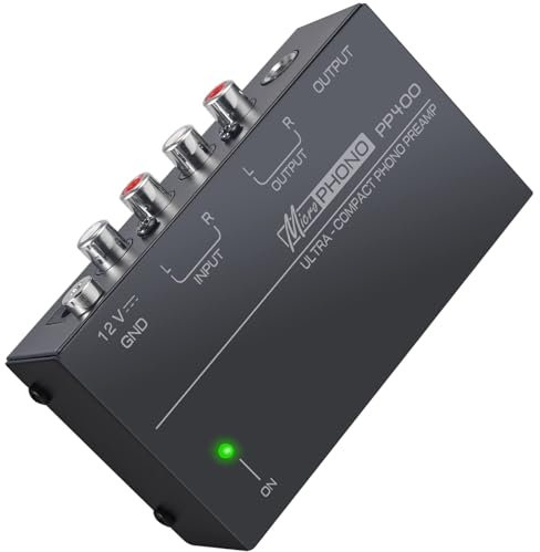 Preamplificador de Fono PP400 Preamplificador de Audio Estéreo HiFi con Entrada Salida RCA TRS Preamplificador de Tocadiscos con Adaptador de Corriente 12V para Amplificador Altavoces Auriculares