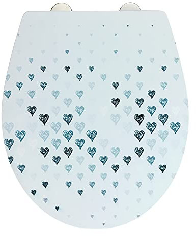 WENKO WC-Sitz Cuore mit Relief-Oberfläche, Toilettendeckel mit Absenkautomatik, aus bruchsicherem, antibakteriellem Duroplast, Schnellbefestigung aus rostfreiem Edelstahl, 38 x 44,5 cm, Herz-Motiv