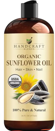 Handcraft Blends USDA Organic Sunflower Oil - Cold-Pressed 16 Fl Oz - 100% Pure and Natural - Premium Grade Carrier Oil for Skin and Hair - Hair and Body - Massage - Hexane-Free
