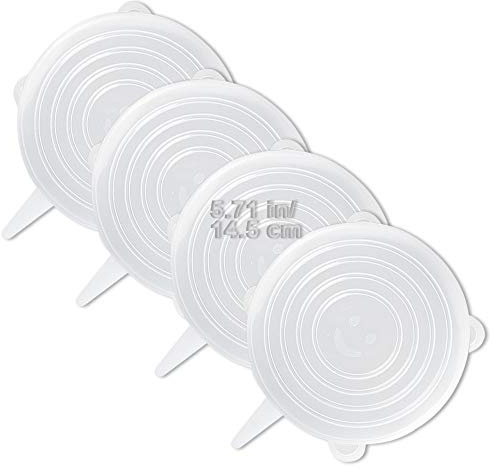 LELE LIFE 4 Pack Same Size Silicone Stretch Lids, Thicker Reusable Sturdy Silicone Container Cover, Expandable Food Storage Covers, Dishwasher and Freezer Safe,14.5cm