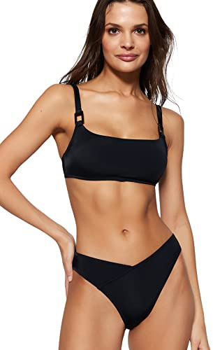 Trendyol Women Bralette Knit Bikini Top, baño Mujer, Black,