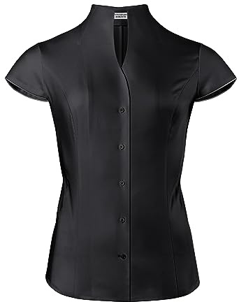 Vincenzo Boretti damblus med kupkrage, lätt figursydd, 100 % bomull, lätt att stryka, kortärmad ärmlös skjortblus med ståkrage, elegant, festlig, även för företag, 4-svart, 34