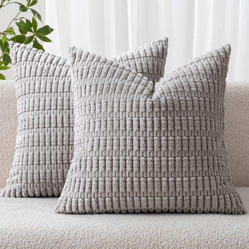 MIULEE 2er Set Kissenbezug 40×40cm Kordsamt Ähren Hellgrau | Weich Dekorativ Modern Boho Stil Pflegeleicht Langlebig Vielseitig Für Sofa Wohnzimmer Schlafzimmer Und Gästezimmer