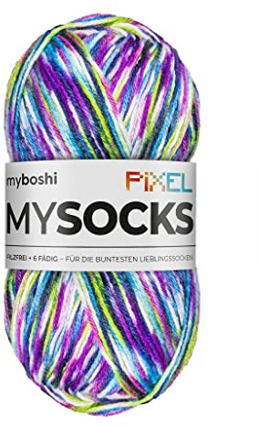 myboshi mysocks Pixel, 6-fädige Sockenwolle, strapazierfähig, Garn aus Schurwolle, filzfrei, 150g, Ll 390m Lila (Dotty), 1 Knäuel