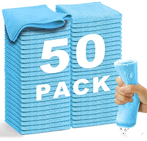 WEAWE® Mikrofasertücher - Serie 2100 (33x33cm) Superweiches, Hochsaugfähiges putztücher Lappen küche, wiederverwendbar, fusselfrei, waschmaschinenfest Microfasertücher Blau (50 Stück)