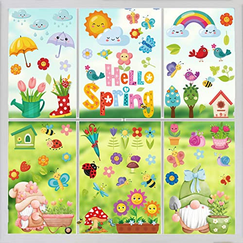 Fensterbilder Frühling Selbstklebend，Klebefolie Anti-Kollision Aufkleber Fenster Deko，Fenstersticker Schmetterling，Fenstersticker Blumen Fensterdeko für Kinderzimmer Party Zubehör (B)…