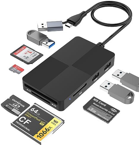 Lettore di schede multiple USBC USB 3.0,adattatore hub lettore di schede SD 8 in 2 per SD/TF/CF/XD/MS/Micro SD/USB 3.0,lettura di 8 porte per SDXC SDHC CFI Micro SDXC MS,per Windows/Mac/Linux/Android