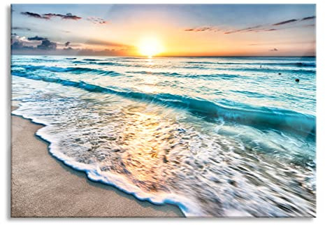 Pixxprint Glasbild, Wandbild aus Echtglas, Meer bei Sonnenuntergang, 80x60 cm, inkl. Aufhängung und Abstandshalter