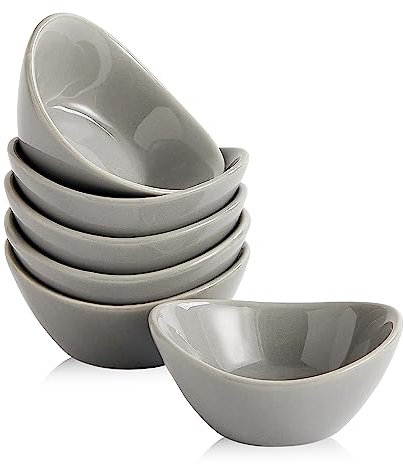 Swuut Juego de 6 cuencos de cerámica de 0.05 onzas, platos de salsa de soja, mini cuencos para charcutería, sushi, salsa de tomate, barbacoa y suministros de fiesta (gris)