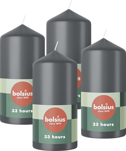 Bolsius släta blockljus – antracit – 4 stycken – 12 x 6 cm – dekorativa hushållsljus – längd brinntid 33 timmar – oparfymerat – 5% naturligt växtvax – utan palmolja