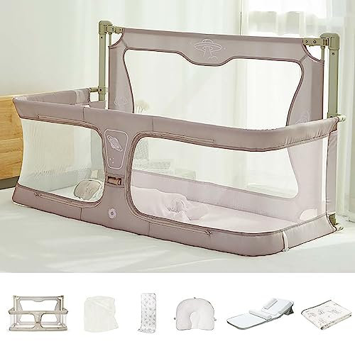 3 In 1 Beistellbett Baby,bett Für Baby,Beistellbett Baby Boxspringbett,kinderreisebett mit matratze,bett Baby,baby Laufstall, Mit Mückennetz, Sommerlicher Kühlmatte, Wickelunterlage Und Formkissen ( C