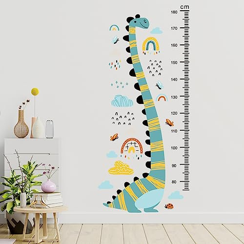 fanquare Grüne Dinosaurier Höhe Charts Wandtattoo mit Regenbogen Wolke, Abnehmbare Vinyl Wandaufkleber Kunst Dekor für Kinder Schlafzimmer Baby Kinderzimmer