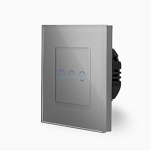 POINT Smart WIFI Touch Dimmer Lichtschalter Ein/Aus 1-Fach im Glasrahmen in grau 1-Weg Smart Home Glas Berührungs Wandschalter für Alexa Google Home IFTT Tuya App gesteuert Luxus-Time