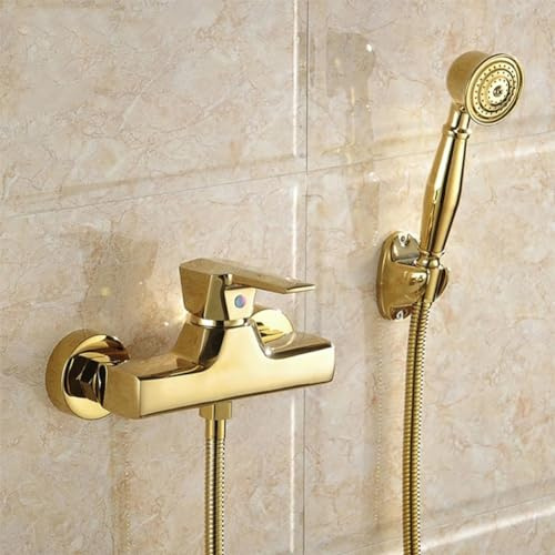 Badewannenarmatur Mit Handbrause - Messing Einhand Wandmontage Wannenarmatur Dusche Set, Retro Vintage Stil, Gold
