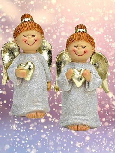 Pommerntraum ® | 2-er Set Dekofiguren niedliche mollige Schutzengel Engel Glücksengel Friedenengel Rubensengel Weihnachtsengel Weihnachtsdekoration Weihnachtsfiguren