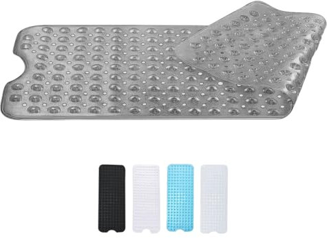 Zuvo Rutschfeste Badewannenmatte | Extra Lang 100 x 40 cm | Antischimmel & Starke Saugnäpfe | Waschmaschinenfest | Perfekt für Senioren & Kinder | Grau