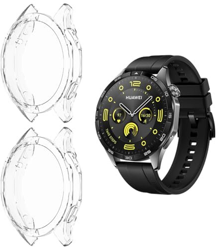 HOMTERN 2-Pack Cases for HUAWEI Watch GT4 41mm/46mm Case,Flexible Crystal Clear TPU Full Cover Shell Shockproof Scratch-Proof Screen Protector Case Smartwatch Accessories (GT4 46mm)