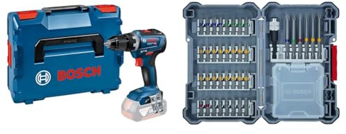Bosch Professional 18V System Akku-Bohrschrauber GSR 18V-55 (ohne Akkus & Ladegerät, in L-BOXX 136) + 40-tlgs. Bohrer Bit Set (Pick and Click, extra harte Schrauber Bits, mit Universalhalter)