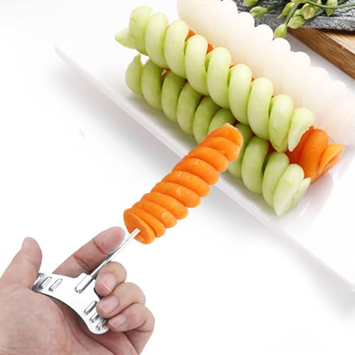 2pcs / Set Vegetable Spiral Cutter, Manual Potato Carrot Cucumber Carving Roller Tool, Spiral Cutter Kitchen Knife Accessories Multipurpose Tools Potato Fruit Slicer Cutter for Home Kitchen