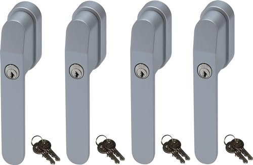 ABUS FG400S, abschließbarer Fenstergriff in Silber im Set 4 Stück, alle gleichschließend AL0145 mit acht Schlüsseln