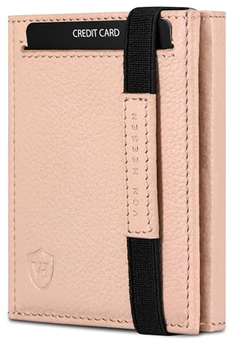 VON HEESEN Slim Wallet mit XL Münzfach & RFID Schutz - Leder Geldbörse Herren klein - Mini Geldbeutel Damen Portmonee - Kartenetui Echtleder Karten Portemonnaie - Kreditkartenetui Rose