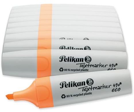Pelikan Textmarker 490 eco, Neon-Orange, 10 Stück, mit Keilspitze | Pelikan Textmarker 490 eco, Neon-Orange, 10 Stück, mit Keilspitze