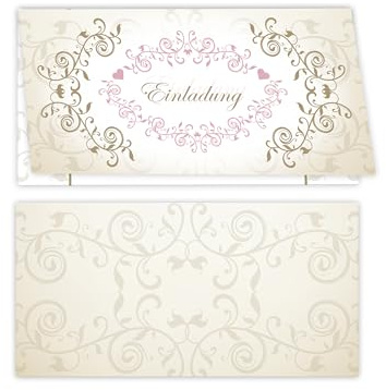 10 Einladungskarten für Hochzeit, Standesamt, Geburtstag, Konfirmation, Kommunion, Jugendweihe, Taufe, Geburtstag, Jubiläum. Klappkarten DIN lang (21 x 10,5 cm). Luxuriöse florale Ornamente gold