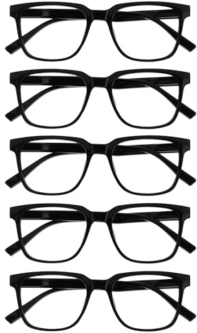 OPULIZE LEO Lesebrille - 5er-Pack - Großes Rechteckiges Gestell - Schwarz - Herren Damen - Federscharniere - RRRRR55-1 - +2.50