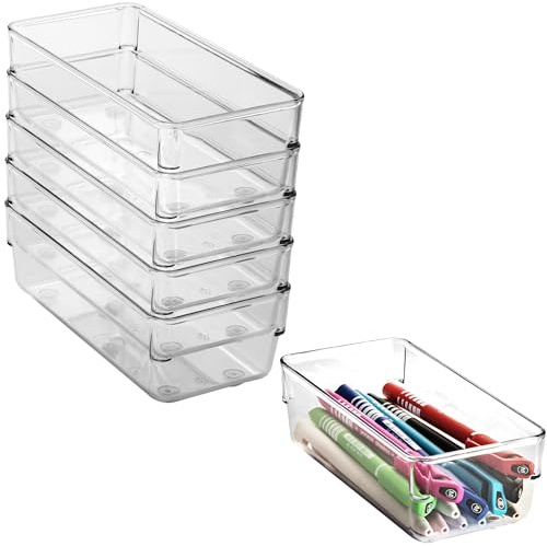 6x Schubladen Ordnungssystem 16x8cm klar transparent 5,5cm für Bad Büro Box