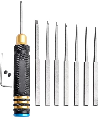 Strumento per tracciare, scriba in metallo - Scriber in acciaio al tungsteno per la lavorazione del legno | Scalpello per modelli con 7 frese (0,1/0,2/0,4/0,6/0,8/1,0/2,0 mm) per linee di pannelli e m