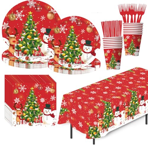 133 Pezzi Stoviglie per Feste in Carta di Natale 16 Ospiti Stoviglie Natalizie Natale Piatti di Carta Tovaglioli Tazze di Carta stoviglie Decorazione per Feste di Natale