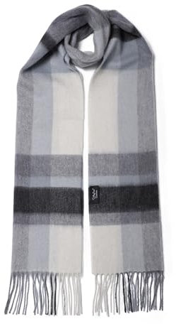MayTree Kaschmir-Schal für Damen und Herren - Weicher Wollschal aus 100% Kaschmir, kariert, 180 x 30 cm - Luxuriöser Winter-Schal - Tartan verschiedene Grau