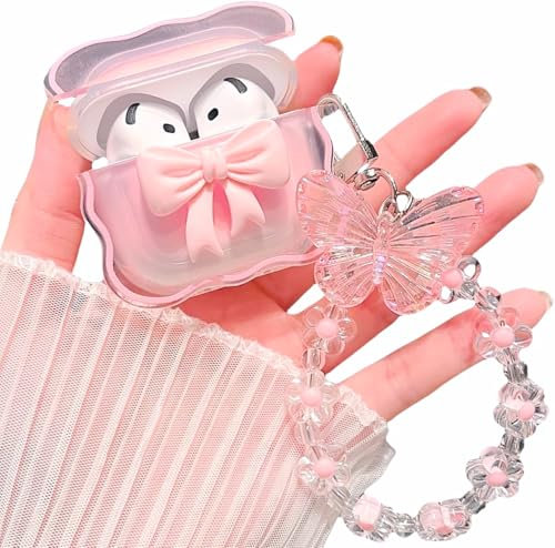 MINSCOSE Kompatibel mit AirPods 4 Klar Hülle,3D Bogen Muster Design mit Niedlichen Schmetterling Blume Schlüsselanhänger,Weiche TPU Schützende Stoßfestes Gehäuse für Airpod 4 für Mädchen Frauen
