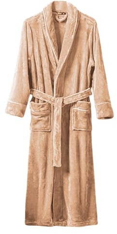 Badrock herr lång fluffig | morgonrock herr varm | Morgonrock långärmad resebadrock med bälte badrock stora storlekar basturock fleece vinterpyjamas elegant casual loungewear, Beige, M