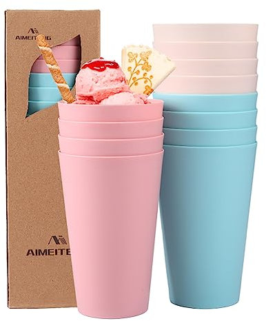 Homavit Lot de 12 Gobelets Plastique Réutilisables - Tasse Enfant, Camping, Incassable - 14,54 oz - Pour Café, Thé, Lait, Jus, Cola - Compatible Micro-ondes et Lave-vaisselle