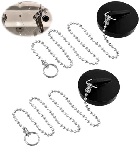 Giantree Tappo in gomma per vasca da bagno con catena di perline in acciaio inox da 15 pollici per cucina, bagno e lavandino