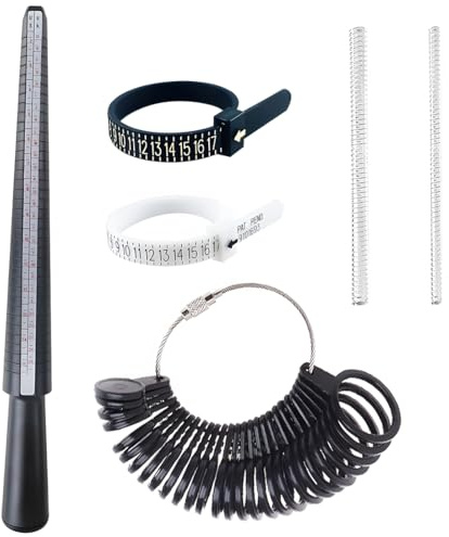 FENQURO 5 Pcs baguier, Baguier Mesure Taille Doigts, Outil de Mesure de Bague 4 Échelles - Jauge Anneaux pour Mesurer Les Tailles de Bagues, Calibreur de Doigt Précis