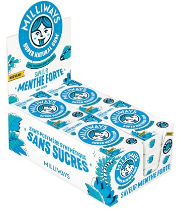 MILLIWAYS - Chewing gum sans sucres avec édulcorants et arôme naturel au goût de menthe- 12 boîtes de 10 dragées de 20g- À base de plantes - Avec du Xylitol - Sans aspartame