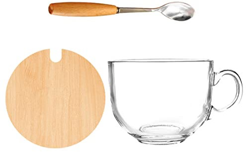 PRETYZOOM Verre Transparent Résistant Chaleur Pour Déjeuner Avec Couvercle Et Cuillère Set De Tasses Verre Tempéré Pour Café Thé Lait Et Boissons Chaudes