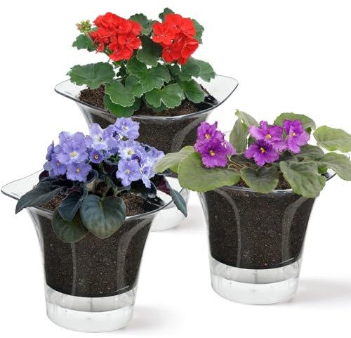 IWTTWY 3 Pack Self Watering Plant Pots, 16.5cm Orchid Pots, Plastic Plant Pots with Drainage Maintains, Indoor Flower Planter Seed Nursery Pots for Peace Lily, Orchid, Snake Plant (Clear)