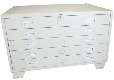 Architektenschrank Planschrank Zeichnungsschrank Grafikschrank Zeichenschrank Schubladenschrank Schubladen Schübe DIN A1 gebrochen weiß Metall